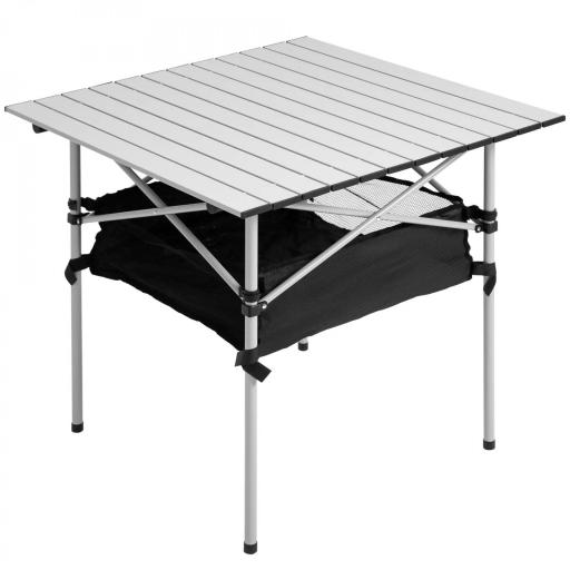 Mesa de Camping Plegable con Almacenaje de Malla y Bolsa de Transporte para Exterior Jardín y Picnic 70x70x69 cm Plata [8]
