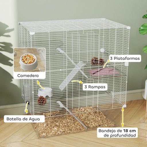 Jaula para Animales Pequeños con Múltiples Niveles Bandeja y Accesorios Incluidos 73x47x80 cm Blanco [1]