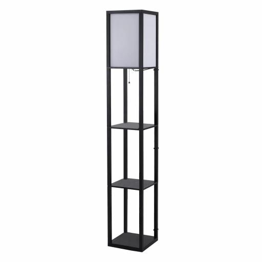 Lámpara de Pie de Madera con 3 Estantes de Almacenaje para Bombilla E27 Potencia Máx. 40W Lámpara Moderna para Salón Dormitorio 26x26x160 cm Negro y Blanco [8]