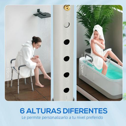 Taburete de ducha con Altura Ajustable para Personas Mayores o con Movilidad Reducida 52x45x69 cm Asiento Blanco y Gris [5]
