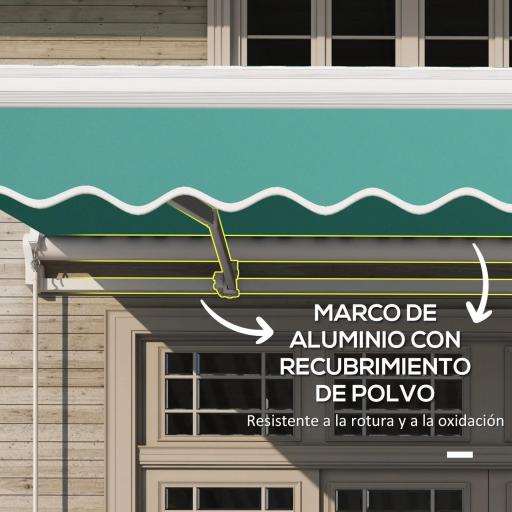Toldo Manual 395x245 cm con Manivela Toldo Balcón Patio Terraza de Aluminio y Tejido Poliéster 280 g/m² Anti-UV Verde [5]