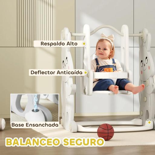 Tobogán Infantil con Columpio con Barandilla y Canasta 4 en 1 para Niños de +18 Meses 147,5x160x107 cm Gris [5]