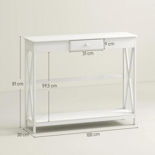 Mesa de Consola de Madera Mesa de Entrada con 1 Cajón y 1 Estante de Almacenaje para Pasillo Salón 100x30x81cm Blanco [1]