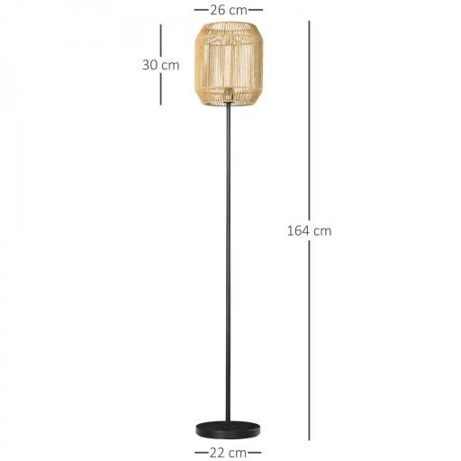 Lámpara de Pie para Salón con Pantalla de Cuerda de Papel para Salón Dormitorio Ø26x164 cm Natural y Negro [1]