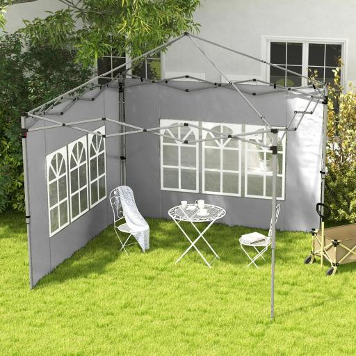 Paredes Laterales para Carpa de 3 x 3 / 3 x 4 m 2 Paneles de Tela Oxford de 295x195 cm con Ventana para Fiestas Gris