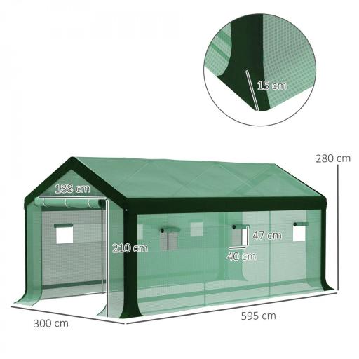 Invernadero de Túnel 6x3x2,8 m con 6 Ventanas Cubierta de PE Anti-UV y 2 Puertas Enrollables con Cremallera Verde [1]