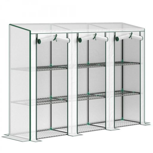 Invernadero de Exterior de 3 Niveles con Puerta Enrollable con Cremallera 9 Estantes Cubierta de PE 215x46x151cm Blanco [10]