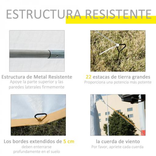 Carpa de Jardín 8x4 m Pérgola Cenador Pabellón Cochera Gazebo con 4 Paneles Laterales y 8 Ventanas para Fiestas Blanco [4]
