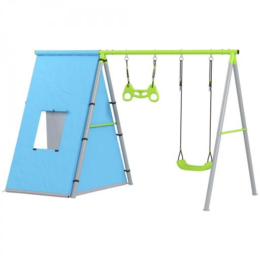 Columpio Infantil 3 en 1 con Tienda Anillas y Altura Ajustable para Niños de 3-8 Años Estructura Metálica 283x180x182 cm [8]