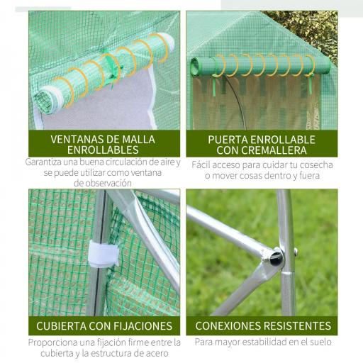 Invernadero de Túnel 450x300x205 cm Invernadero de Jardín con 6 Ventanas Cubierta de Polietileno PE 140 g/m² y Estructura de Acero para Cultivo Plantas Jardín Terraza Verde [5]