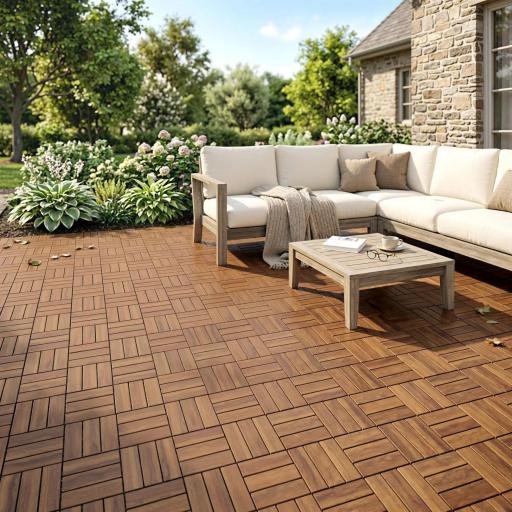 Set de 10 Piezas Baldosas de Exterior de Madera 31x31 cm 0,91 m² Suelo de Jardín Exterior Antideslizantes Marrón Oscuro [0]