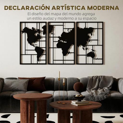 Decoración de Metal para Pared de Mapa Mundial de 3 Piezas para Salón Dormitorio Pasillo Negro [5]