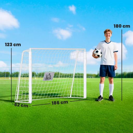 Portería de Fútbol con Soporte de Metal y Red para Entrenamiento de Fútbol en Jardín Aire Libre 186x62x123 cm Blanco [3]