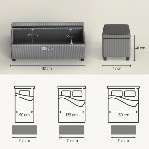 Banco Almacenaje Capacidad de 84 L 112x42x40 cm Tapizado en Pana Pie de Cama para Sala de Estar Dormitorio Gris [1]