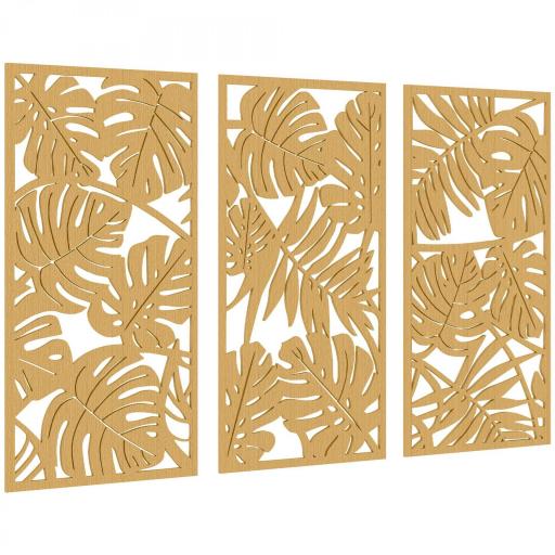 Decoración de Pared de Madera 3D 3 Piezas 40x80 cm Adornos de Pared con Patrón de Hojas Tropicales Madera Natural [2]