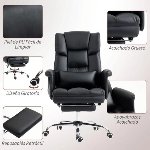 Silla de Oficina con 6 Puntos de Masaje Reposapiés Retráctil Altura Ajustable Control Remoto y Soporte Lumbar Negro [2]