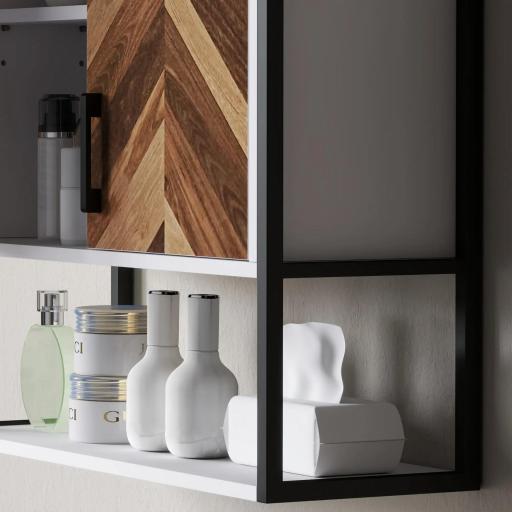 Armario de Pared para Baño Armario Colgante con 2 Puertas Estante Ajustable y Estante Abierto 59x20x60 cm Multicolor [7]