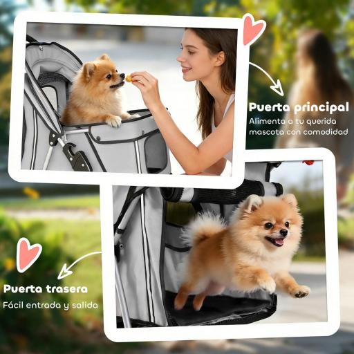 Carrito para Perros Pequeños con Cesta de Almacenaje Portavasos Ruedas y Cojín Lavable 77x44x102 cm Gris [2]