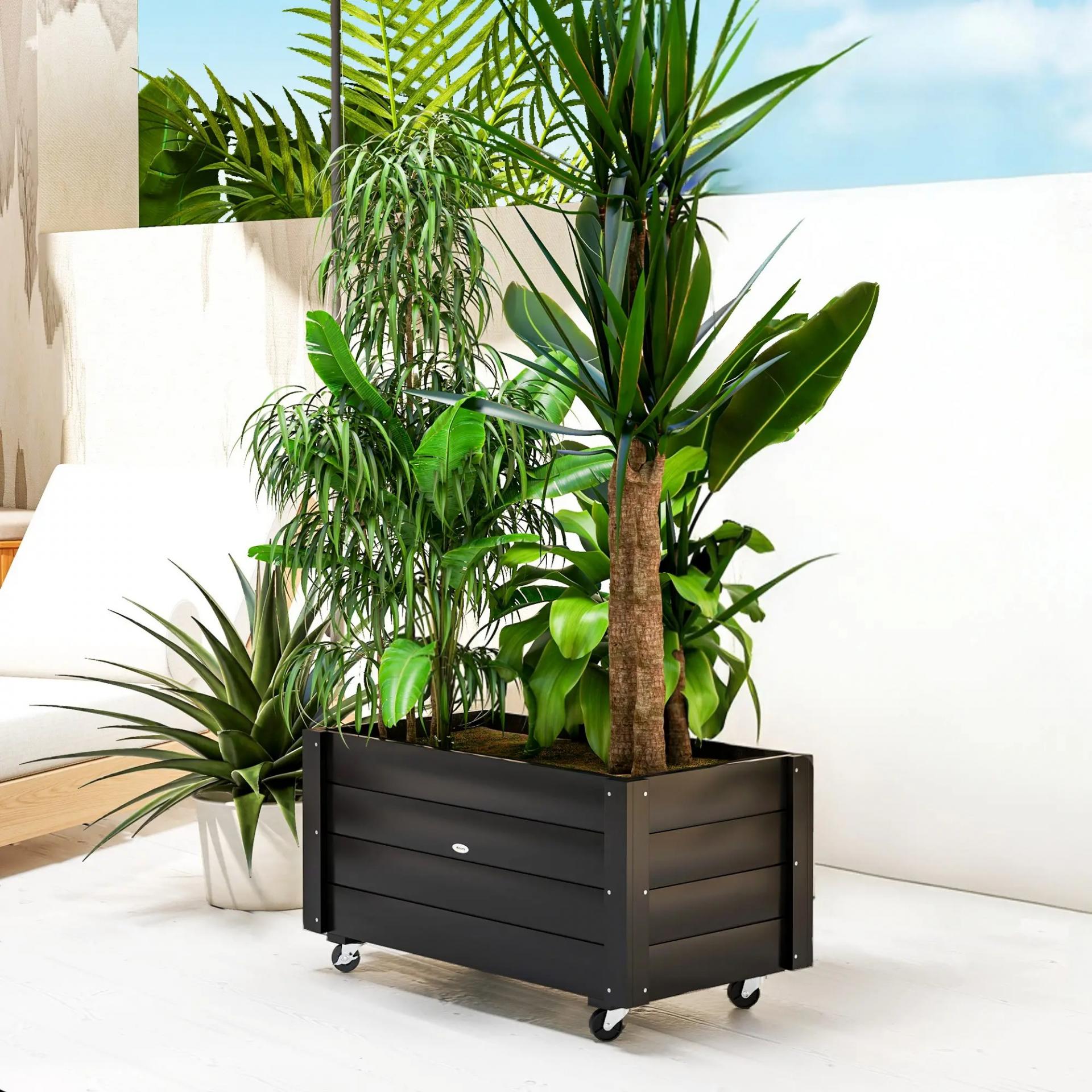 Jardinera de Madera de Exterior con Orificios de Drenaje y Tela no Tejida para Flores Plantas 89x48x47 cm Negro