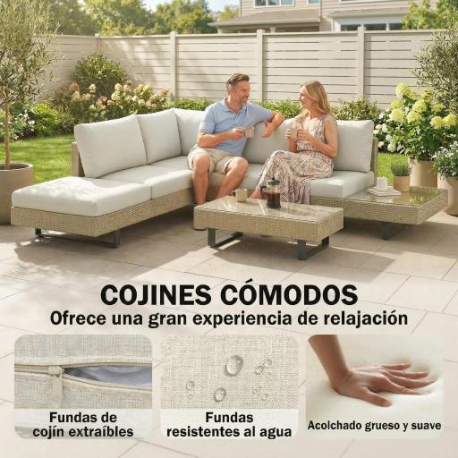 Conjunto de Jardín Exterior de Ratán de 3 Piezas con Sofá Modular de 3 y 2 Plazas Mesa Lateral Mesa de Centro Cojines [3]