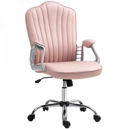 Silla de Escritorio Giratoria con Altura Ajustable Reposabrazos Respaldo Curvado Función de Basculante Rosa [9]