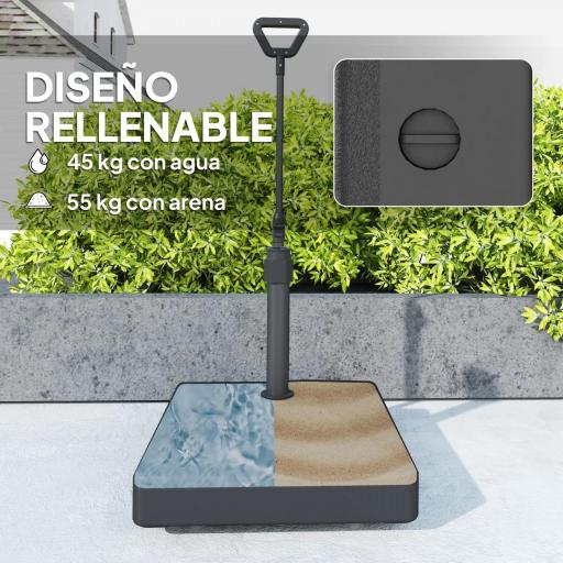 Base para Sombrilla Cuadrada con Ruedas y Asa Rellenable con Agua o Arena Soporte de HDPE 60x60x104 cm Negro [3]