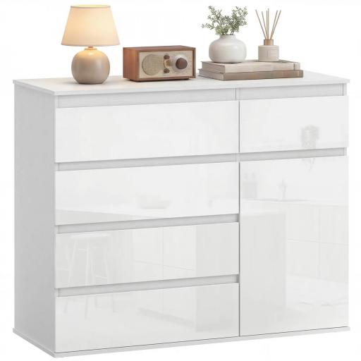 Aparador de Salón con 5 Cajones Estantes Ajustables Puerta de Cierre Suave 100x40x80 cm Blanco Brillo [9]