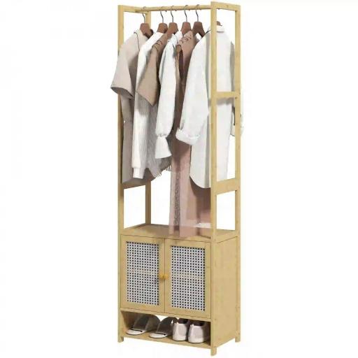 Perchero de Bambú con Armario Zapatero Barra para Colgar Estante Ajustable para Entrada Pasillo 53x31x168 cm Natural [9]