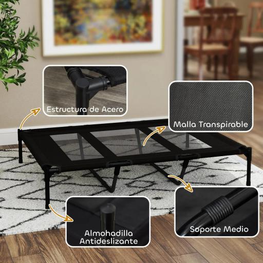 Cama Elevada para Perros Grandes Cama para Perros con Zona de Malla Transpirable y Bolsa 122x92x23 cm Negro [3]
