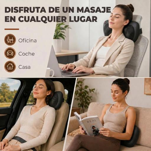 Cojín de Masaje Shiatsu con Calor y 4 Nodos Amasado Giratorio 3D Alivio de la Fatiga Muscular Negro [5]
