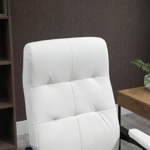 Silla de Oficina Giratoria Silla de Escritorio Reclinable Silla de Estudio Tapizada de PU con Altura Ajustable Reposabrazos Reposapiés 65x65x118-125 cm Blanco [7]
