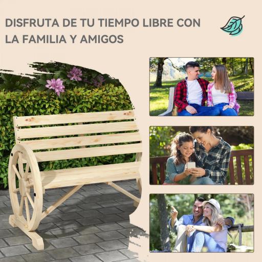 Banco de Jardín de Madera con Reposabrazos en Forma de Rueda para 2 Personas 105,5x56x79 cm Madera Natural [6]
