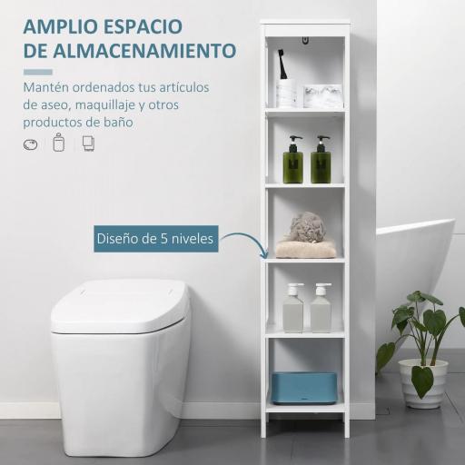 Estantería de Baño de Suelo de 5 Niveles Mueble Auxiliar de Almacenaje para Cocina Salón 30x30x140 cm Blanco [9]