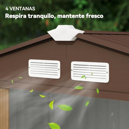 Caseta de Jardín 213x130x185 cm Cobertizo Metálico de Exterior para Almacenamiento de Herramientas Caqui [5]