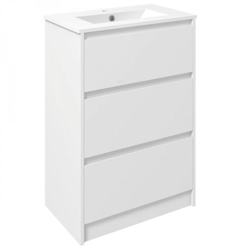 Mueble de Baño con Lavabo Armario de Baño Lavabo de Baño de Cerámica Sintética con 2 Cajones 61x37x88cm Blanco Brillante [8]