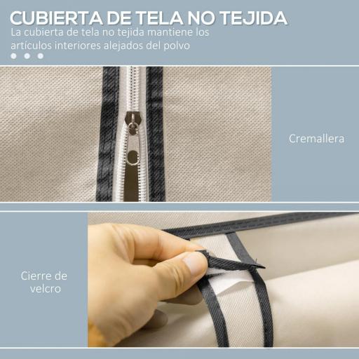 Armario de Tela Plegable Ropero Portátil con 8 Estantes y 2 Barras de Colgar para Dormitorio 125x43x162,5 cm Crema [4]