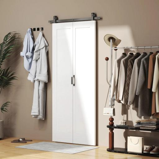 Puerta Plegable Corredera con Herrajes Acabado Personalizable Tirador Fácil Montaje 90x210 cm Blanco [3]