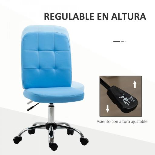 Silla de Oficina sin Brazos Silla de Escritorio Giratorio de Piel Sintética con Altura Ajustable 45x59x90-100 cm Azul [4]