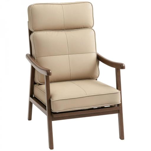Sillón de Salón Tapizado en PU con Marco de Madera Cojines Acolchados Gruesos Caqui y Madera Nogal [8]