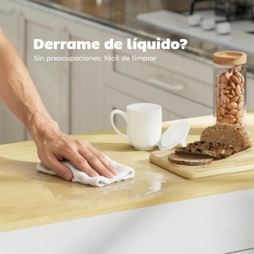 Isla de Cocina con Ruedas Encimera Extensible 4 Puertas Estantes Ajustables Especiero y Soporte para Toallas Blanco [6]