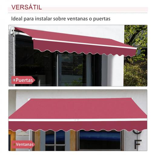 Toldo Manual 395x245 cm con Manivela Toldo Balcón Patio Terraza de Aluminio y Tejido Poliéster 280 g/m² Anti-UV Rojo [4]