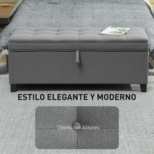 Banco de Almacenaje con 2 Bisagras de Seguridad Tapa Abatible para Dormitorio Salón 120x40x48 cm Gris Oscuro [7]