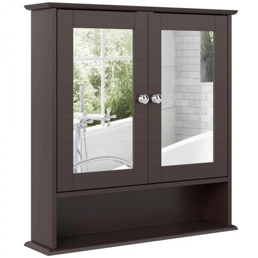 Armario de Baño con Espejo Armario de Pared con 2 Puertas Estante Abierto Estante Ajustable 56x13x58cm Marrón Oscuro [11]