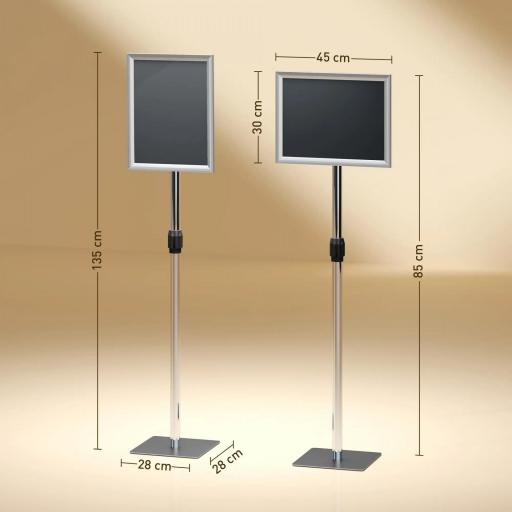 Soporte para Carteles A3 Altura Ajustable, Giratorio 360° Marco de Aluminio y Acero Inoxidable Plata [1]