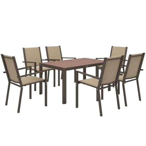 Conjunto de Mesa y 6 Sillas de Jardín con Sillas Apilables y Marco de Acero para Terraza Patio Caqui y Marrón [9]