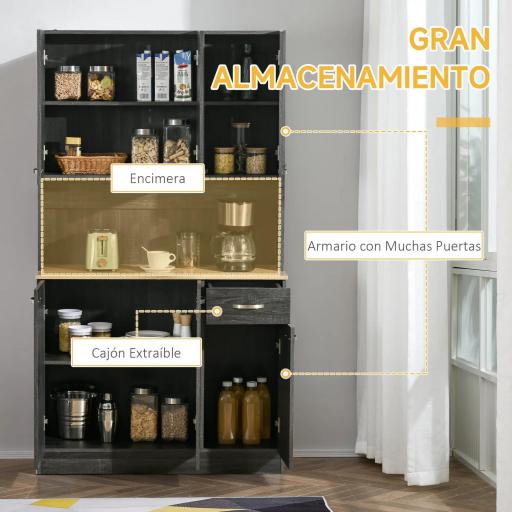 Alacena de Cocina con 1 Cajón 6 Puertas y Estantes Ajustable Estilo Moderno 101x39x180 cm Negro [4]