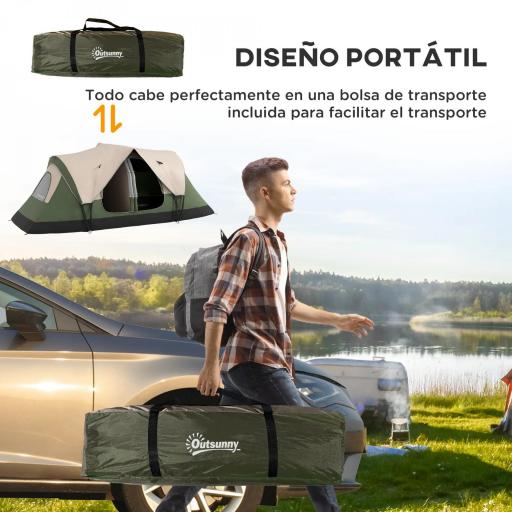 Tienda de Campaña Plegable con 2 Habitaciones y Bolsa de Transporte Impermeable 450x215x180 cm Verde Oliva y Marrón [7]