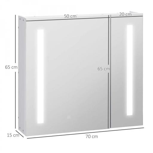 Armario con Espejo de Baño con Luz LED Mueble de Baño Colgante con Interruptor Táctil 70x15x65cm Blanco [3]