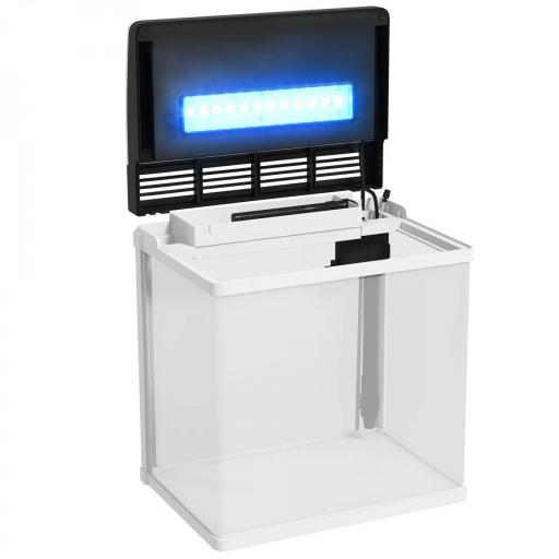 Acuario de Cristal de 13L Pecera Pequeña con Sistema de Filtro Iluminación LED Bomba de Agua 29x20x30,5 cm Blanco [6]