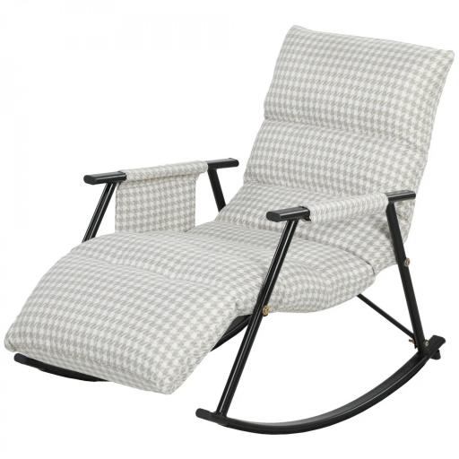 Silla Mecedora con Respaldo y Reposapiés Ajustables Mecedora Sillón Balancín Tapizado en Lino 62x100x89 cm Gris [7]